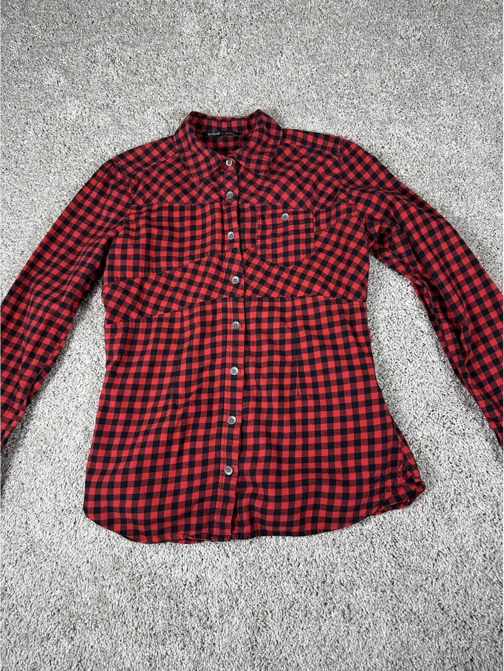 Woolrich Flannel Shirt Women Small Red Black Buffalo Plaid Chest Pocket Cotton